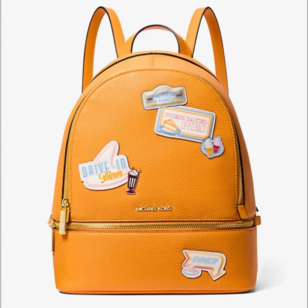 Michael Kors Vibrant Orange Backpack with Fun Patches